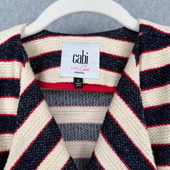 Cabi Cruise Jacket Blazer Size 6 Navy Blue Cream Red Nautical Striped Tweed 5094 - Picture 7 of 13